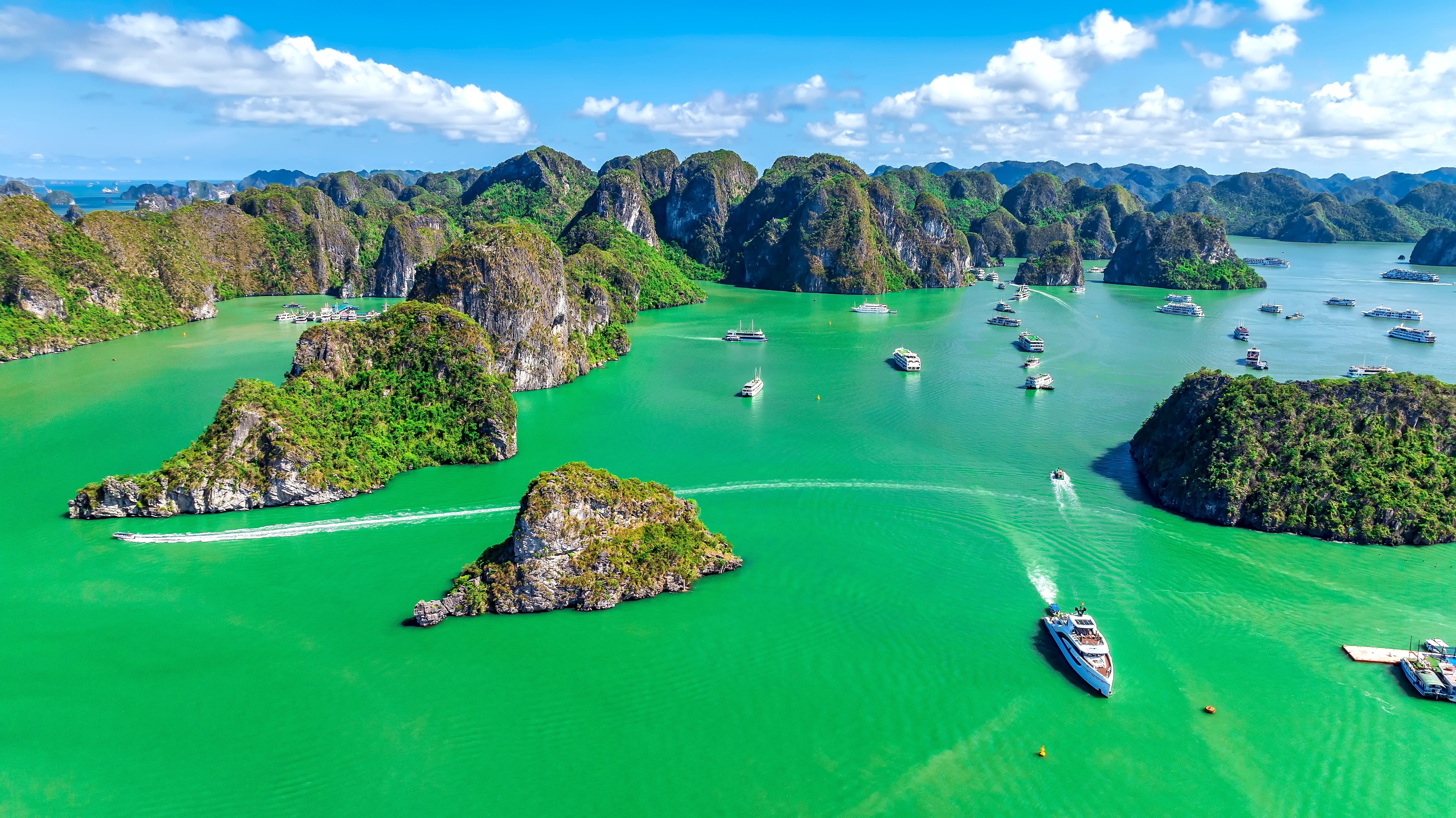 Aerial,View,Of,Scenic,Halong,Bay,,Vietnam,With,Boats,Amongst